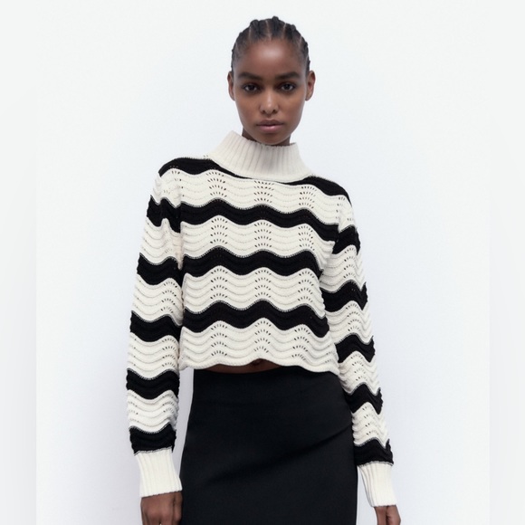 Zara nwt chenille knitted striped turtleneck sweater top